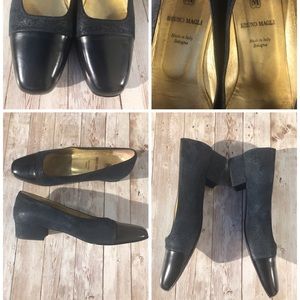 Bruno Magli square cap toe 1” heel navy Sz 8